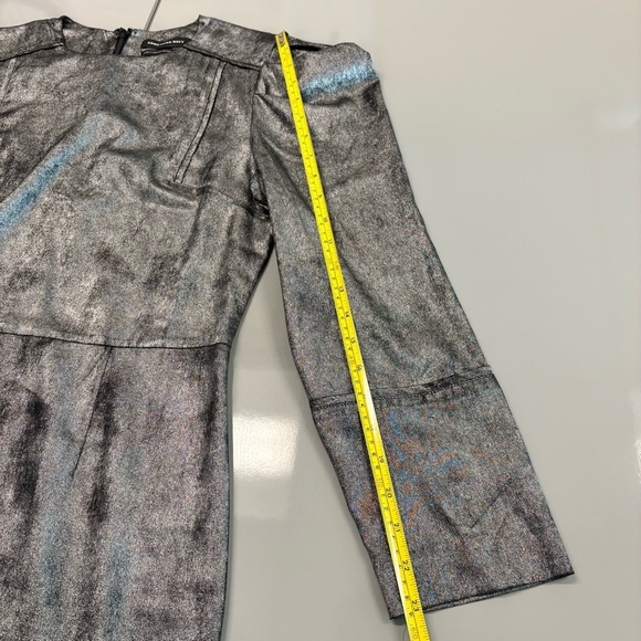 Something Navy Metallic Silver Puff Sleeve Mini Dress. Medium - Picture 10 of 13